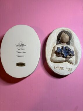 Willow Tree Oval Trinket Box w Lady & Blue Flowers-THANK YOU, INSIDE KINDNESS